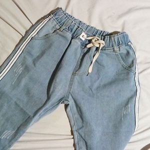 Denim stretchy pants with string